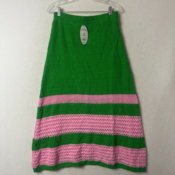 Scoop Crochet Midi Skirt Womens Size M A Line Green Pink Cottage Boho - Picture 2 of 5